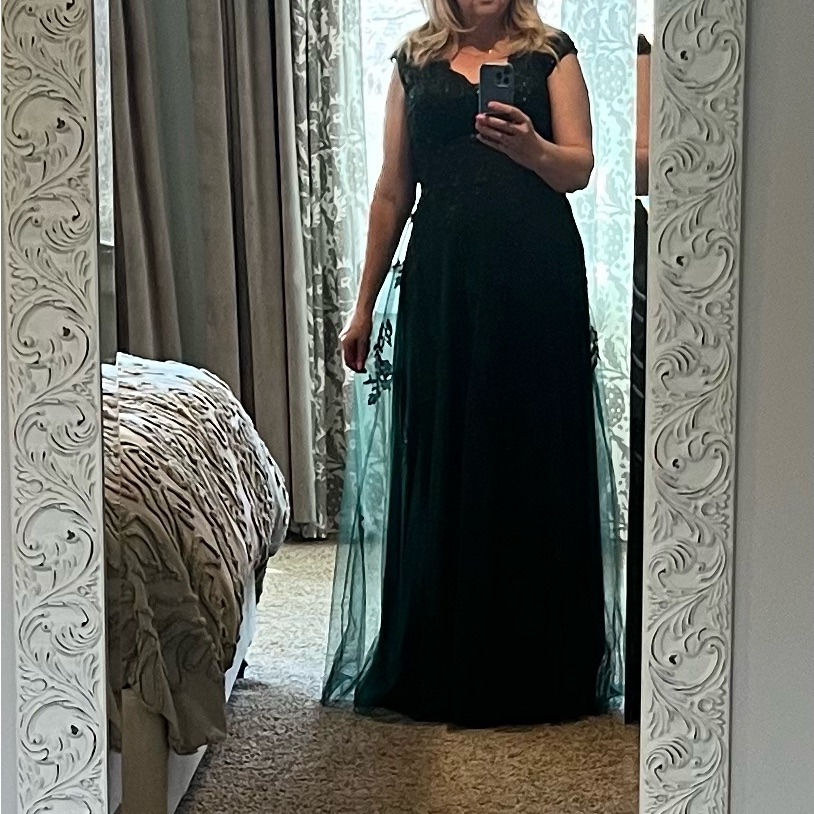 La Femme- Elegant Green Evening Gown